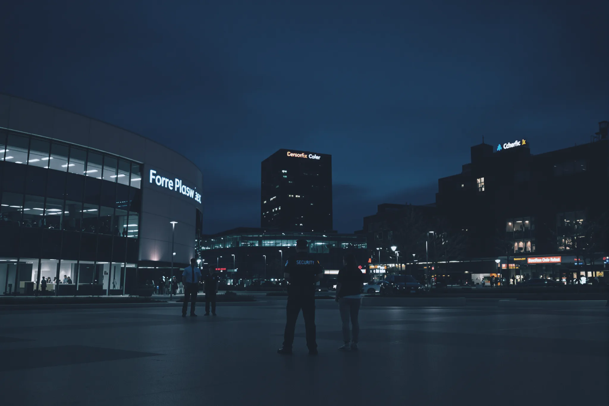 A Sentinel responder approaching a commercial property at night.